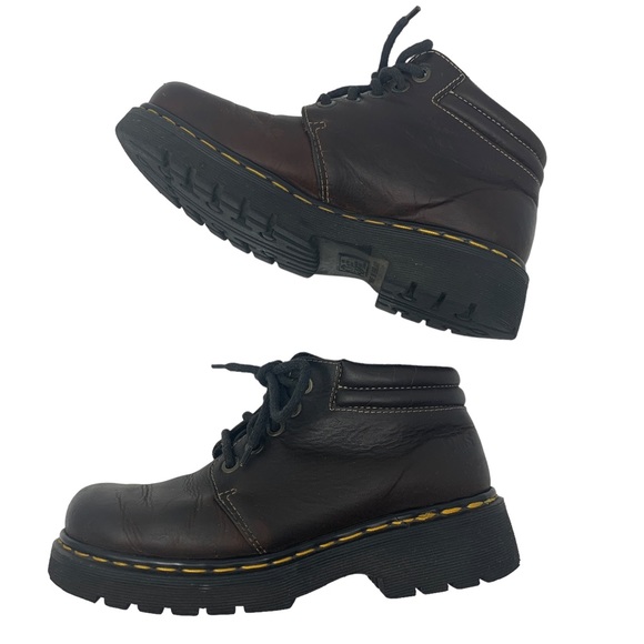 Dr. Martens Brown Leather Chunky Platform Boots 90s Grunge Work Style - Picture 13 of 13